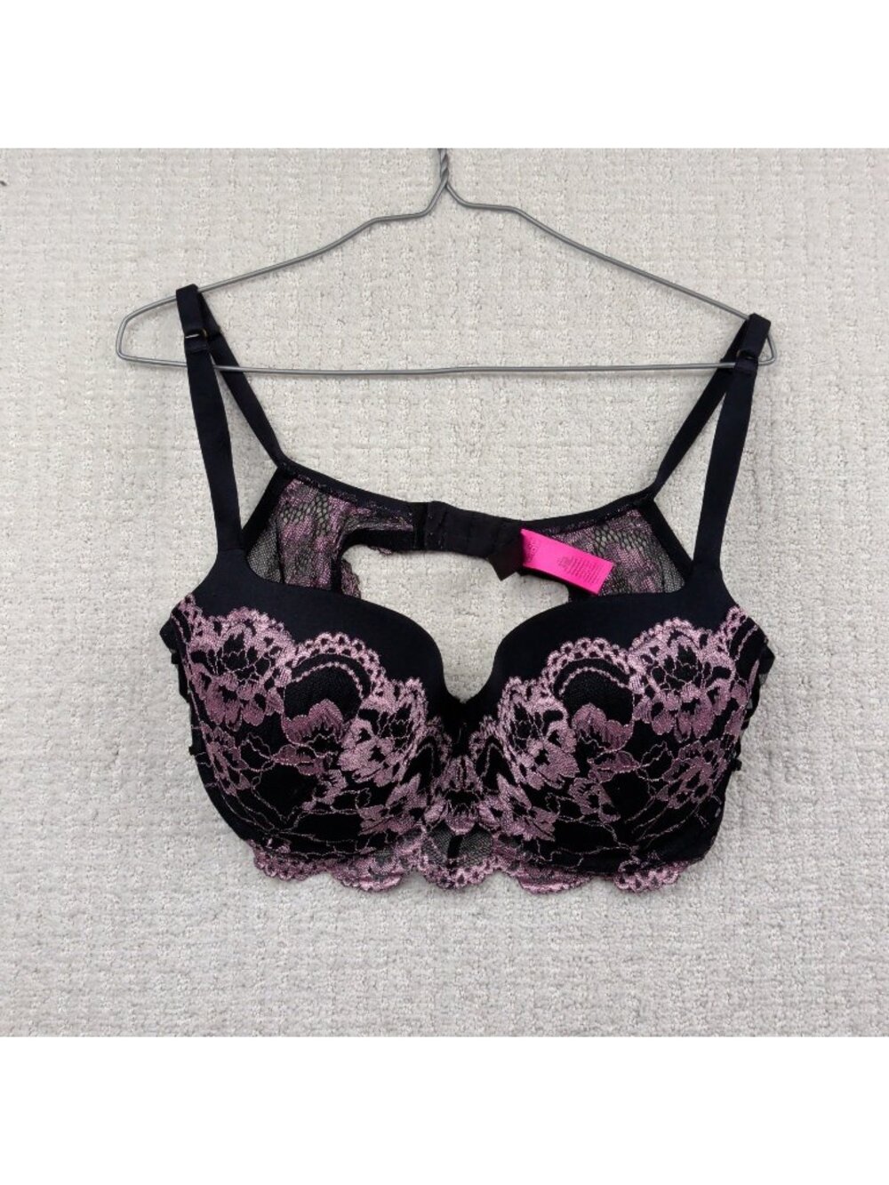 La Senza So Free Black  / Pink Lace Underwire Bra 38D Floral Lace Trim Goth Sexy